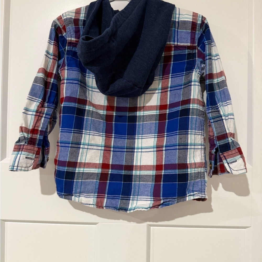 Carter's Boys Plaid Hooded Button-Up Shirt - Blue & Red - Picture 2 of 5